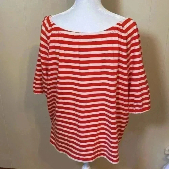 J Crew Red & White Striped Short Sleeve Shirt with Tassels in Size Large. - Picture 3 of 11